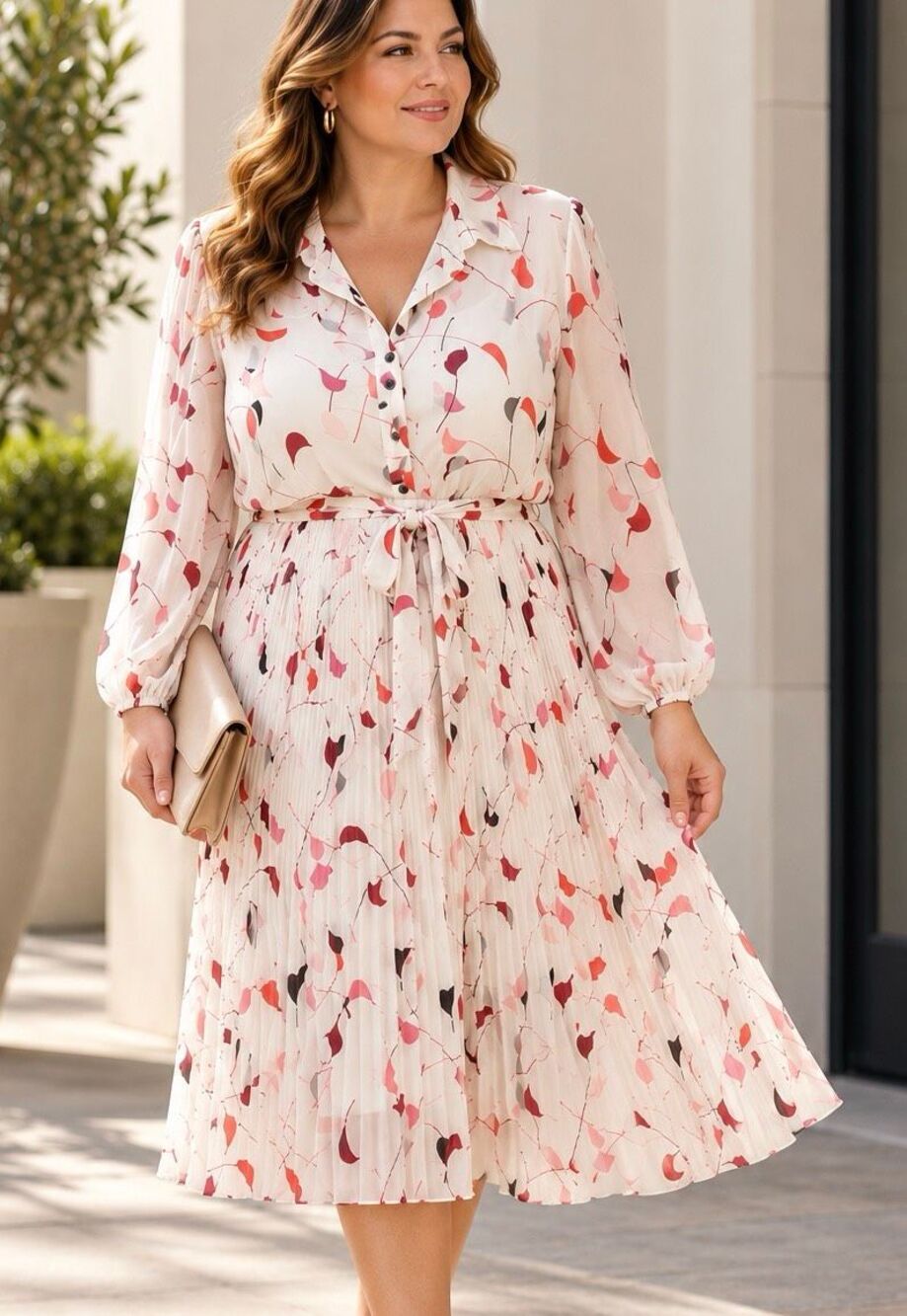 Lane Bryant Sz 20 Floral Pleated Chiffon Fit & Flare Midi Dress